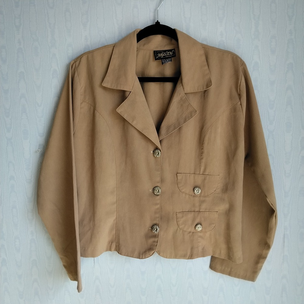 Vtg Y2K 90s‎ Women's Size 10 (Mex 34) Camel Tan Single Breasted Cropped Blazer